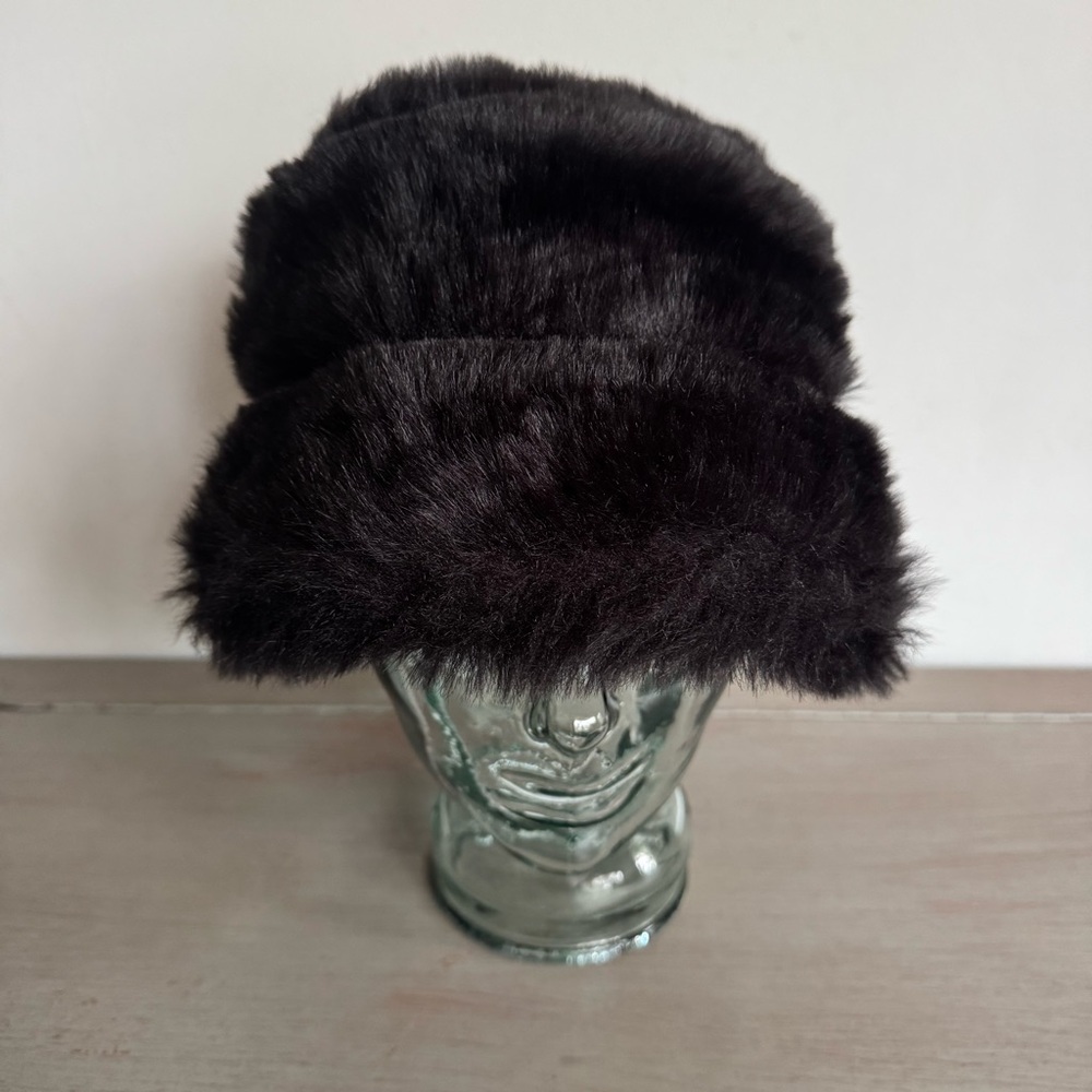 Black Faux Fur Black Bucket Hat Rocker Goth‎ Y2K Reversible? One Size